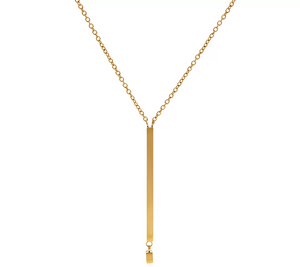 Stainless Steel Vertical Bar Necklace Gold Tone 18" Chain