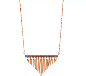 Stainless Steel Fringe Rose Tone Necklace with Crystal Accent
