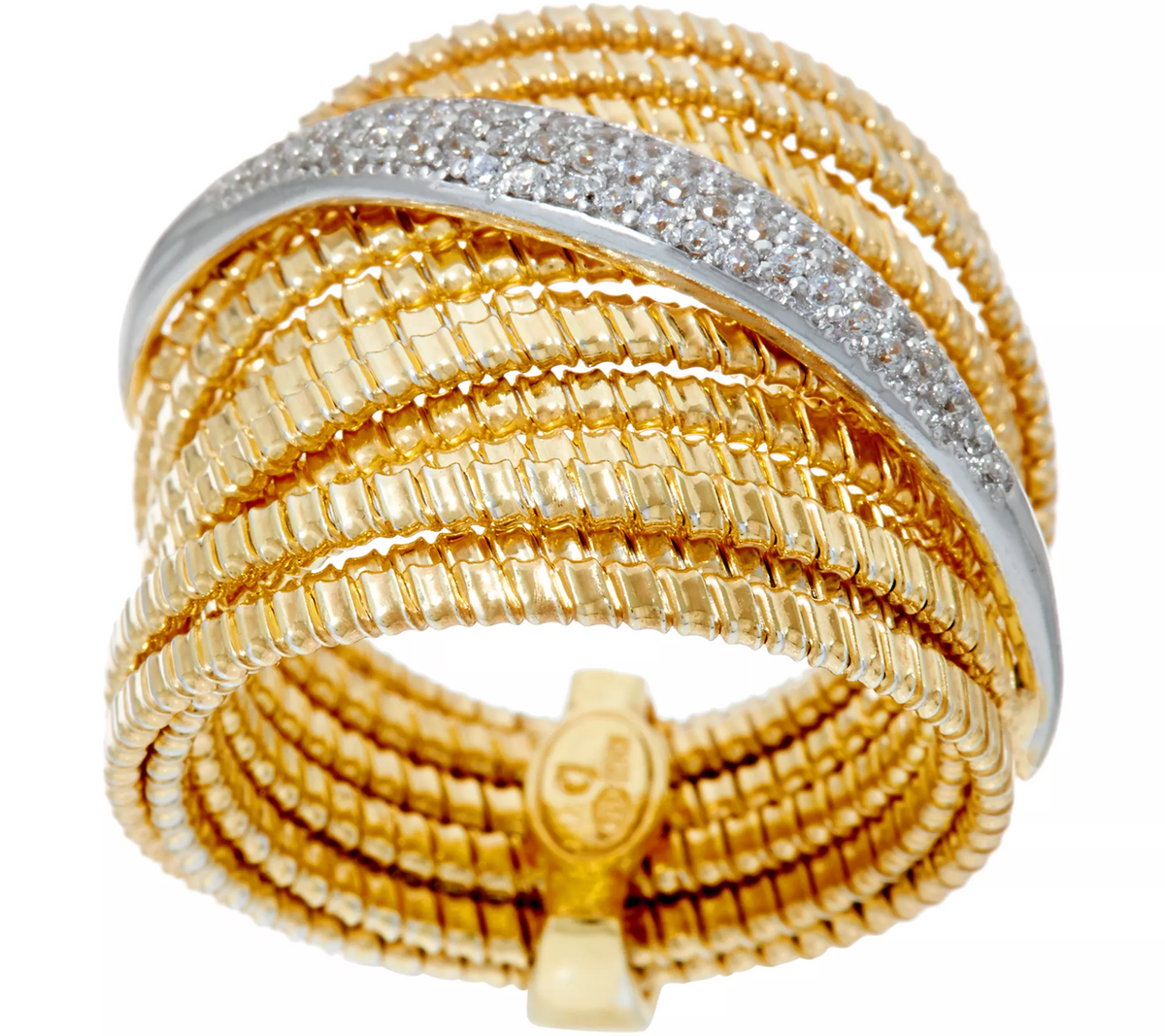 Italian Silver Pave' Crystal Tubogas Gold-Over SS Ring Size 5
