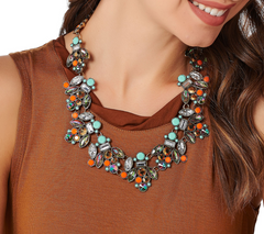 LOGO Links by Lori Goldstein Mixed Stone Statement Antiqued Goldtone Necklace