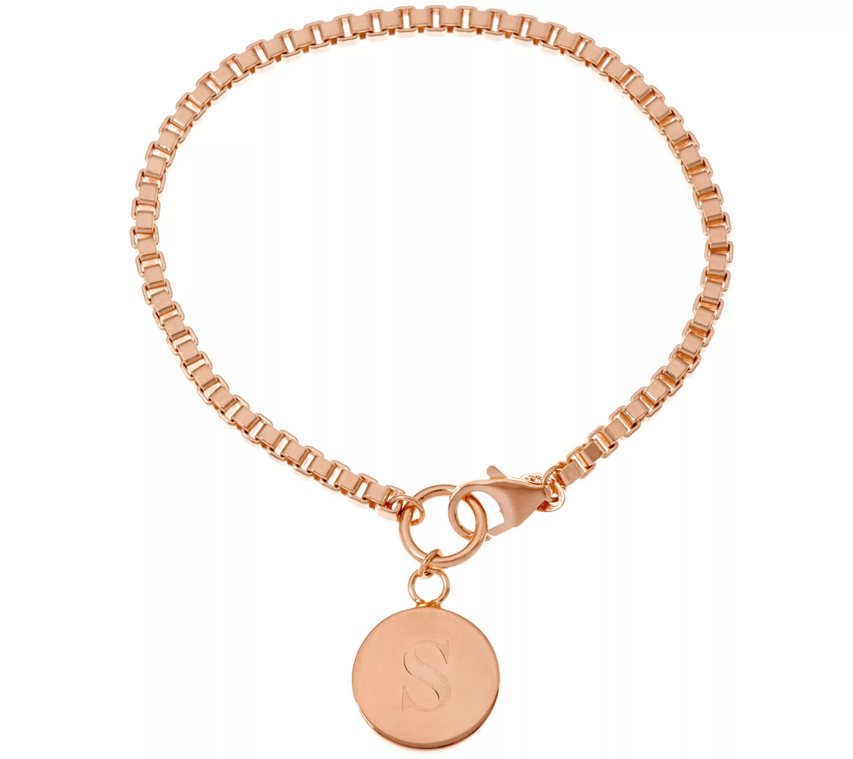 Rose Bronze Polished Initial "S" Disc Bracelet by Bronzo Italia 8"