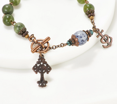 Connemara Marble Bronzetone Antiqued Mint Rosary Bracelet Large
