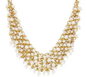 Crystal and Simulated Pearl Goldtone Bib Necklace