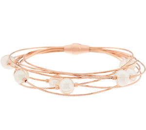 Honora Cultured Pearl Multi-Strand Rose Tone Sterling Silver Bracelet 8"