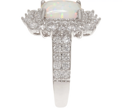 Diamonique and Synthetic Opal Sterling Silver Ring, Size 7