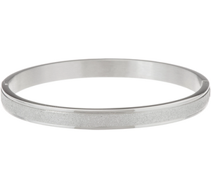 Stainless Steel Glitter Texture Silver Tone Bangle Bracelet, 7-1/4"