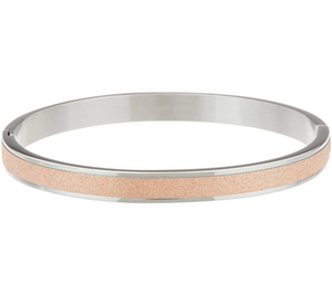 Stainless Steel Glitter Texture Rosetone Bangle Bracelet, 8"