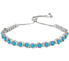 Sleeping Beauty Sterling Silver Turquoise Station Adjustable Bracelet