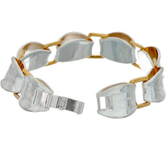RLM Bronze Two Tone White and Yellow Sculpted Link Bracelet, 8"