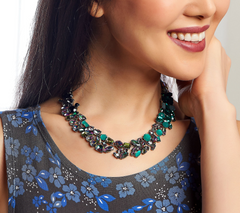 LOGO Links by Lori Goldstein Ombre Cluster Antiqued Silvertone Collar Necklace