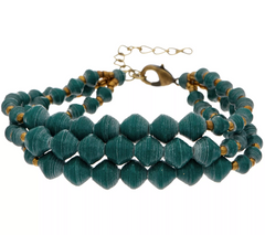 31 Bits Triple Strand Forest Beaded Shadow Edge Adj. Bracelet