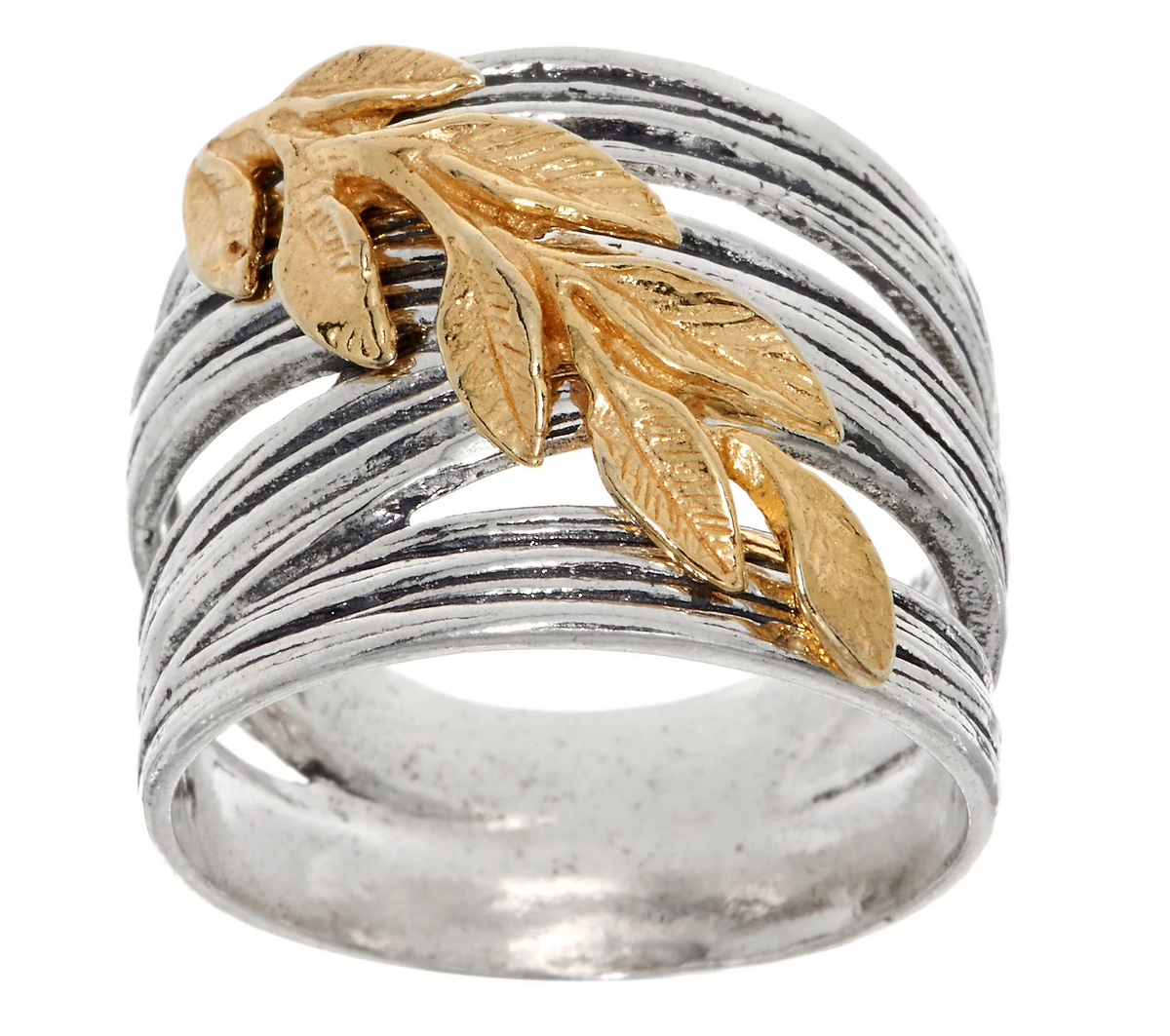 Or Paz Sterling Silver Two-Tone Textured Leaf Band Ring, Size 5