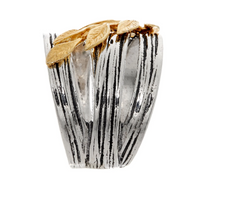 Or Paz Sterling Silver Two-Tone Textured Leaf Band Ring, Size 5
