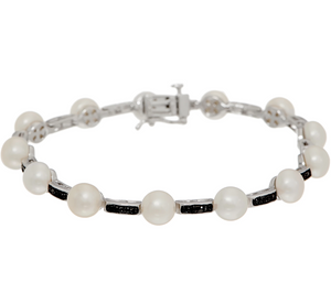 Honora Cultured Pearl and Diamond 6-3/4" Bracelet Sterling