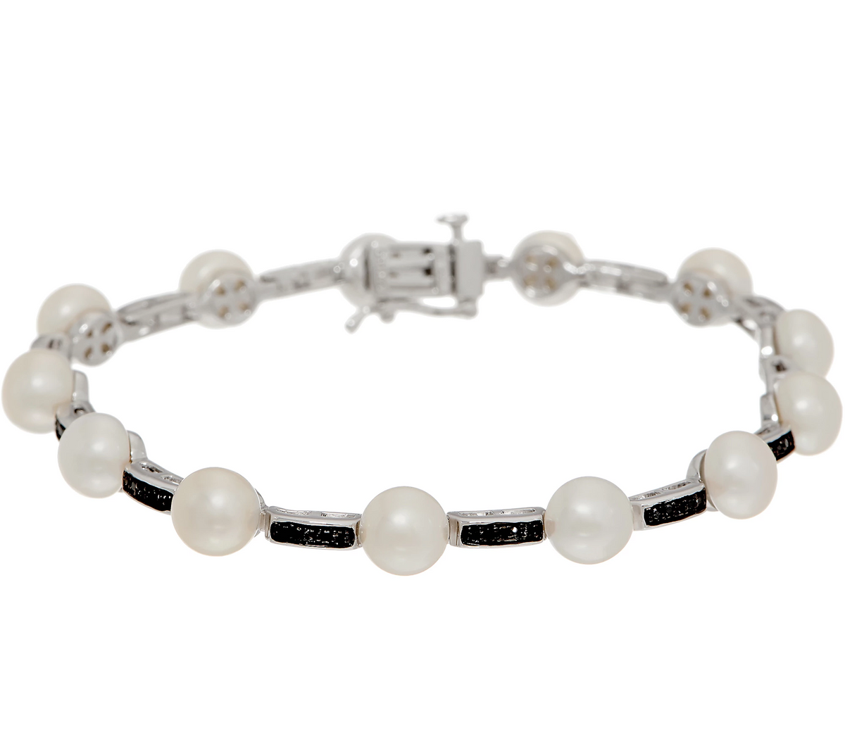 Honora Cultured Pearl and Diamond 6-3/4" Bracelet Sterling