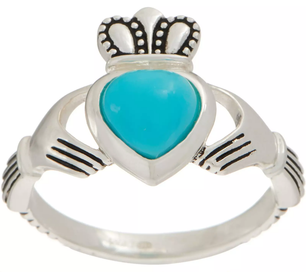 JMH Jewellery Beauty Turquoise Heart Claddagh Ring, Sterling Silver, Size 8
