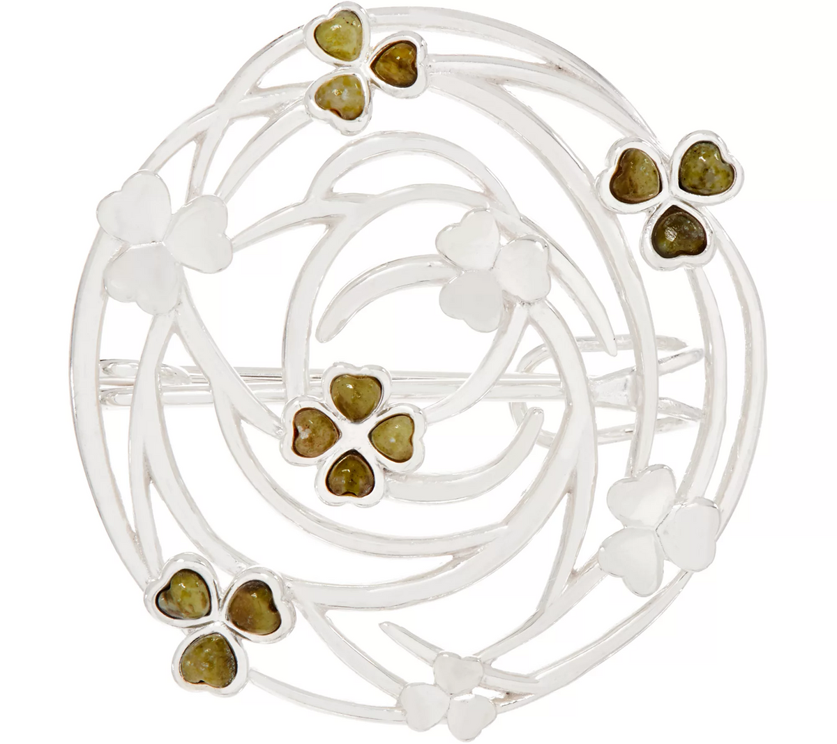 Connemara Marble Sterling Silver Shamrock Sweater Pin