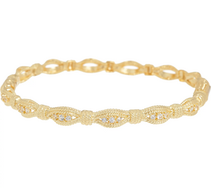 Italian Silver Gold Tone Textured White Topaz Bangle Avg