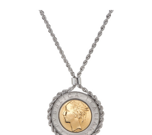 Bronze 500 Lire Coin Silver Tone Necklace by Bronzo Italia