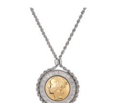 Bronze 500 Lire Coin Silver Tone Necklace by Bronzo Italia