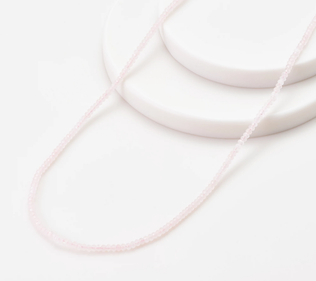 36" Faceted Bead Necklace, Sterling Silver, Rose Quartz