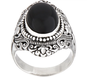 Artisan Crafted Sterling Silver Bold Oval Black Onyx Gemstone Cabochon Ring Size 5