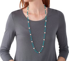 Honora Cultured Pearl & Turquoise Gemstone Bead 36" Sterling Silver Necklace