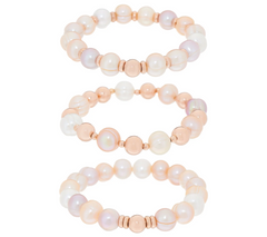 Honora Cultured Pearl Stretch Sterling Silver Bracelet Set 6-3/4"