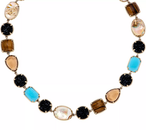 LOGO Links by Lori Goldstein Mixed Media Antiqued Goldtone Necklace