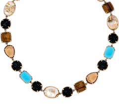 LOGO Links by Lori Goldstein Mixed Media Antiqued Goldtone Necklace