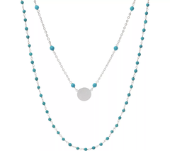 Italian Silver Circle Motif Caribbean Blue Gemstone Necklace Set, 18"; 30"L