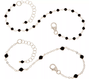 Italian Silver Set of 2 Midnight Black Gemstone Bracelets