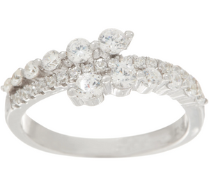 Diamonique Sterling Silver Graduated Asymmetrical Ring Size 6