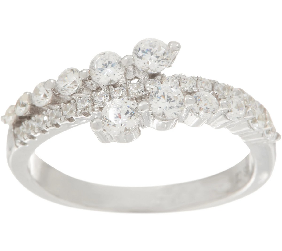 Diamonique Sterling Silver Graduated Asymmetrical Ring Size 6