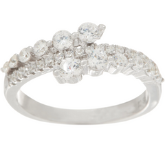 Diamonique Sterling Silver Graduated Asymmetrical Ring Size 6