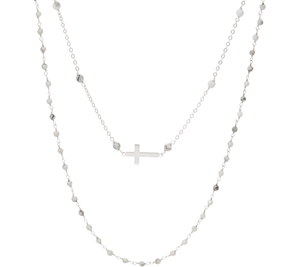 Italian Silver Cross Motif White Smoke Gemstone Necklace Set
