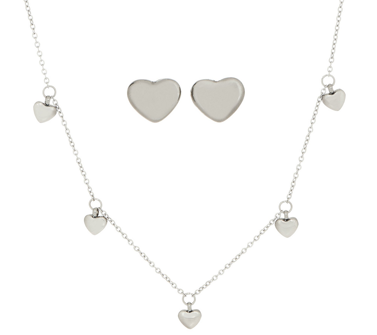 Steel by Design Dangle Bitty Heart Necklace and Stud Earring Set