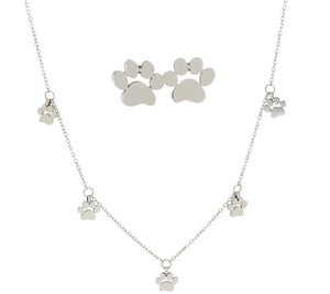 Steel by Design Dangle Bitty Paw Necklace and Stud Earring Set