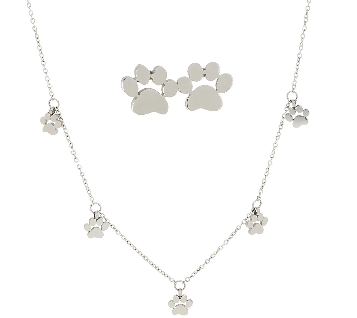 Steel by Design Dangle Bitty Paw Necklace and Stud Earring Set