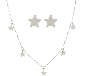 Steel by Design Dangle Bitty Star Necklace and Stud Earring Set