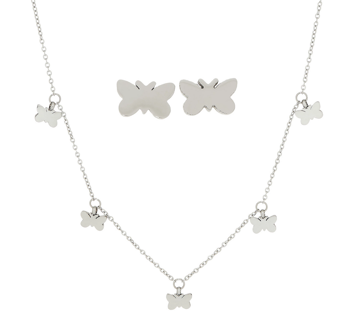 Steel by Design Dangle Bitty Butterfly Necklace and Stud Earring Set