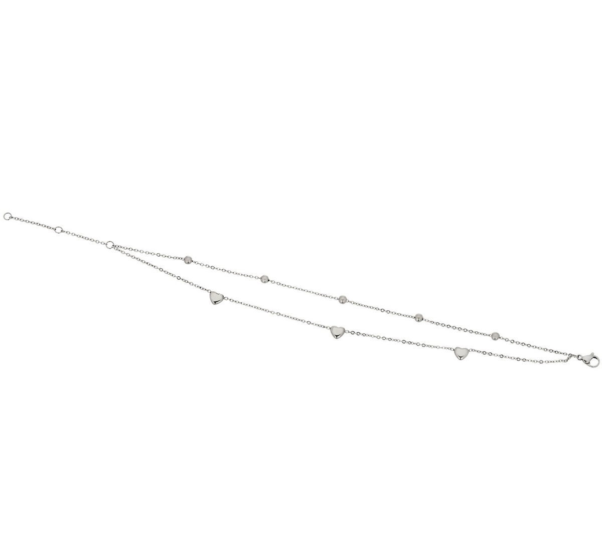 Steel by Design Bitty Heart Motif Double Row Ankle Bracelet Adjustable