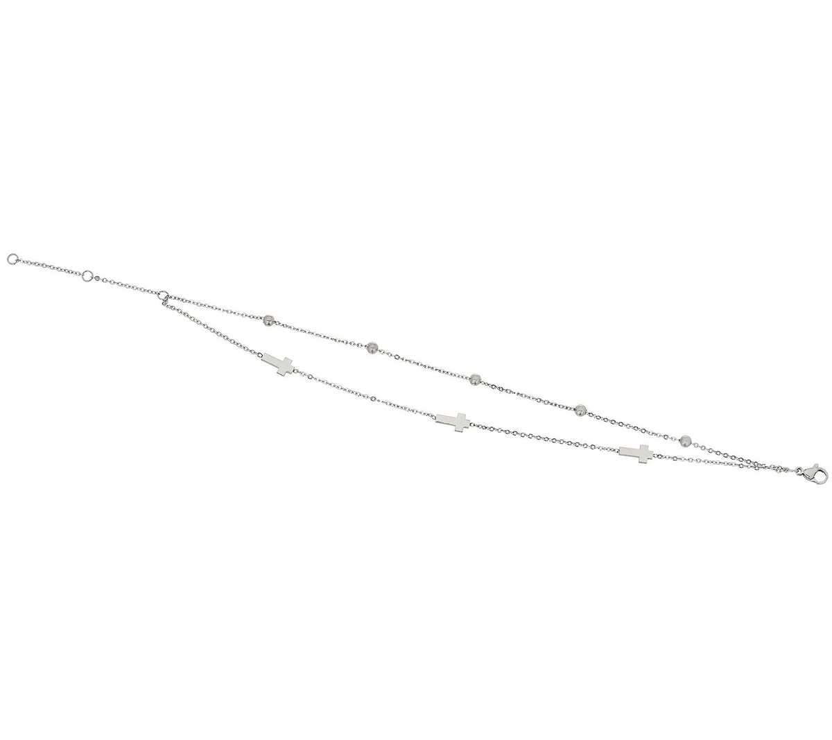 Steel by Design Bitty Cross Motif Double Row Adjustable Ankle Bracelet
