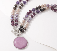Susan Graver Silvertone Purple Jade Drop Convertible Necklace