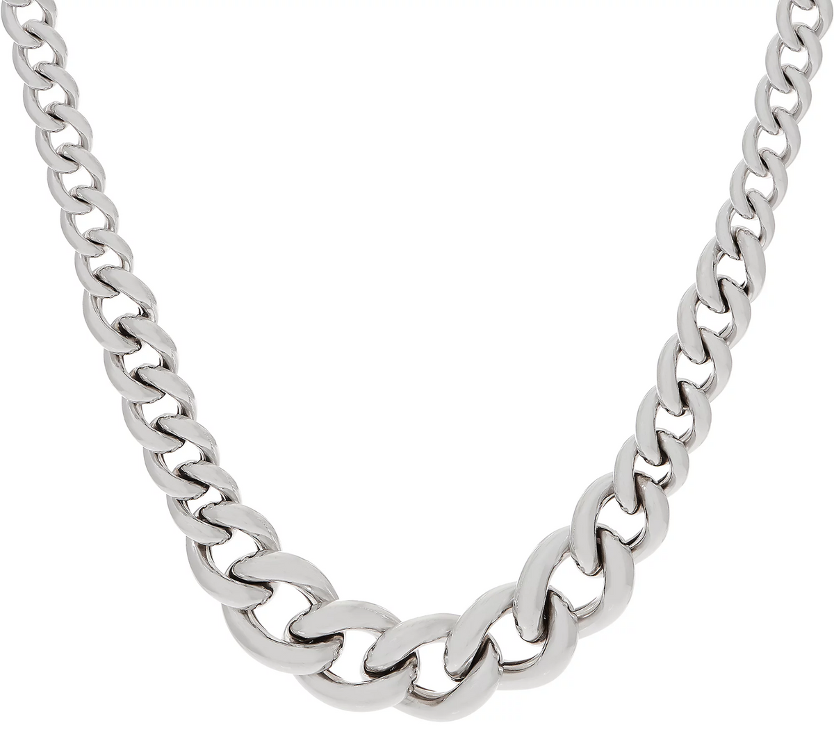 Bronzo Italia Graduated Curb Link Bronze 18" Silver Tone Necklace