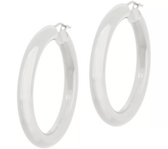 Bronzo Italia Polished 1-1/2" Hoop Silver Polished Bronze Earrings