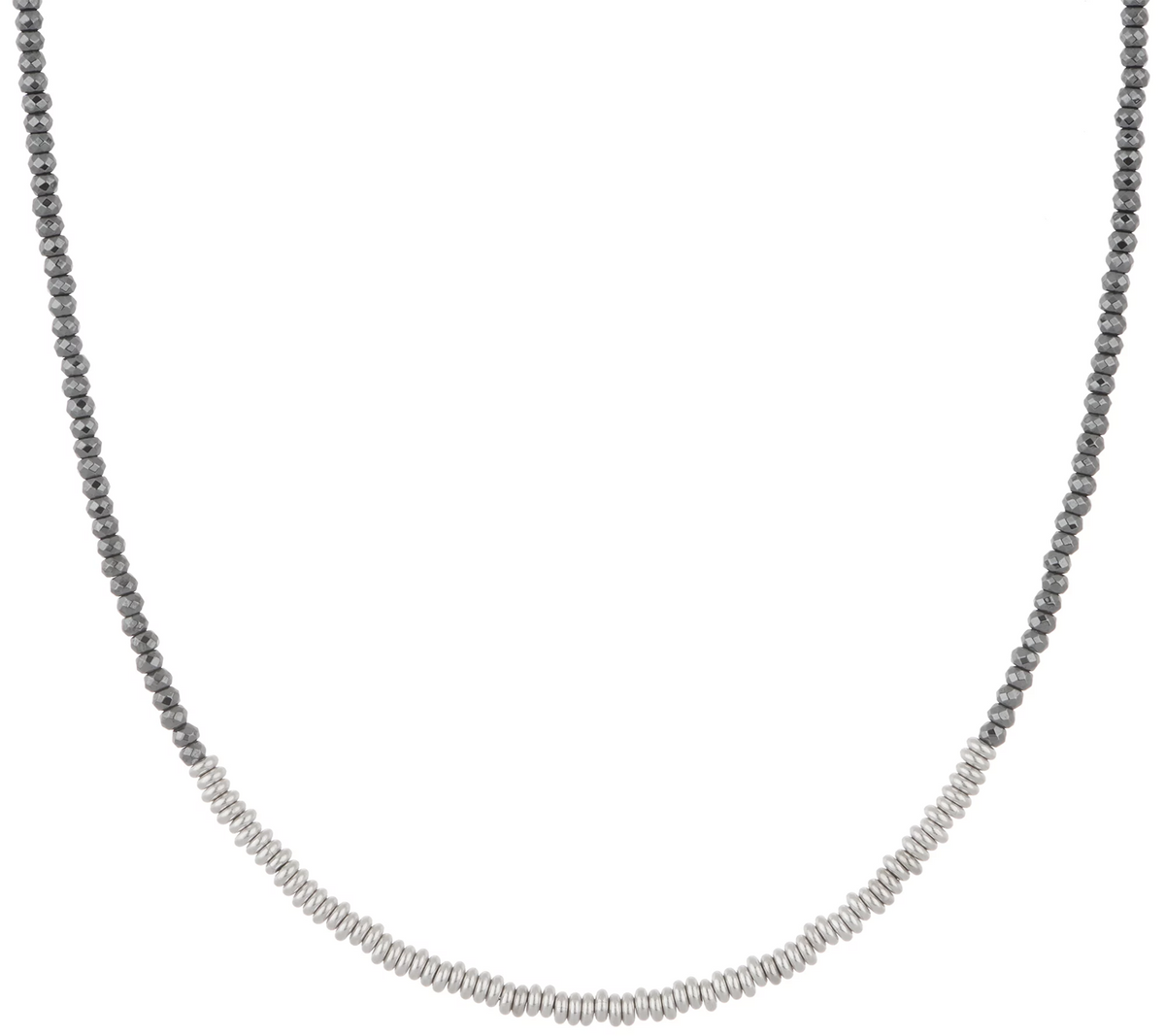 Bronzo Italia Faceted Hematite & Bronze Gray/White Necklace