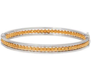 Italian Silver Diamond Cut Yellow Bead Bangle, Large