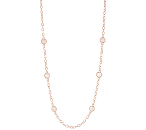 Bronzo Italia Rose Polished Rose Quartz Station 24" Bronze Necklace