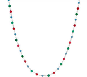 Italian Silver 20" Sterling Silver Multi Color Gemstone Necklace
